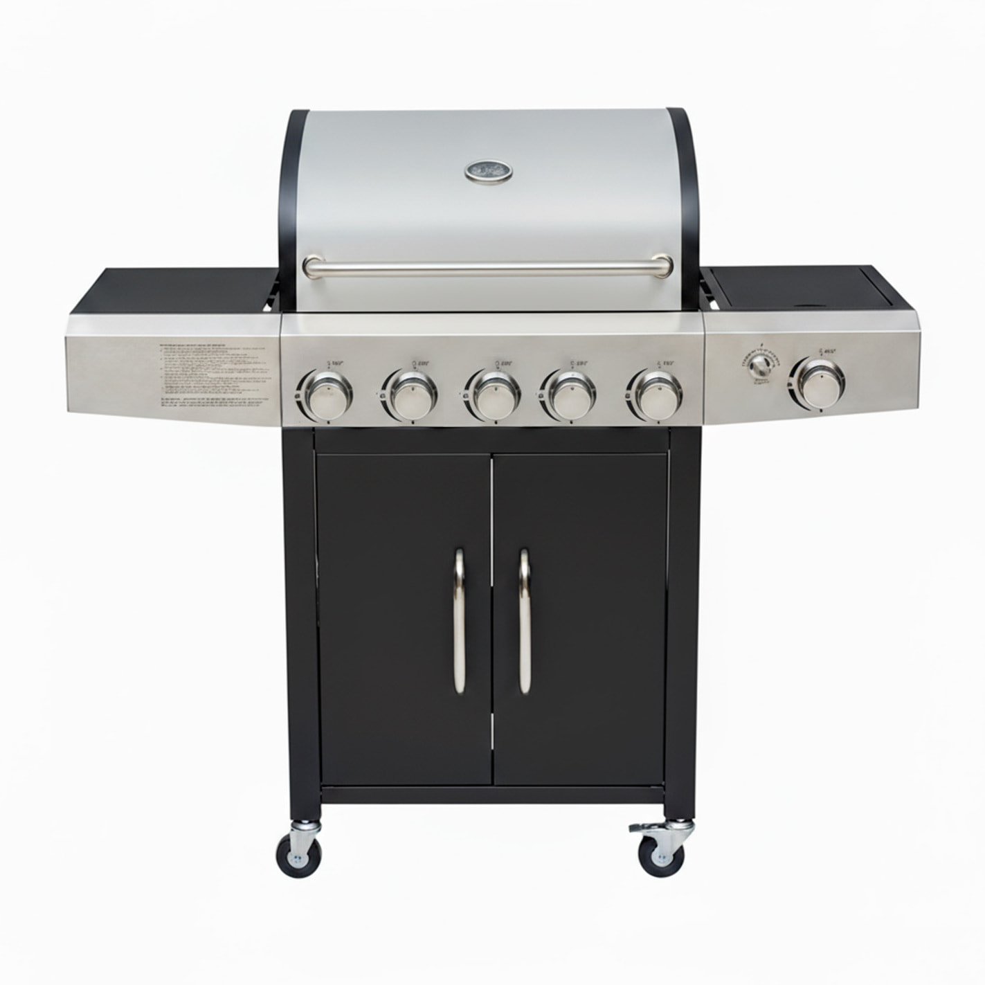 Barbecue a Gas Professionale XXL Da 19 kW con 6 Bruciatori in Acciaio Inox Fuoco Laterale Termometro Griglia Di Cottura 70x42 Cm 140×50×120 Cm Nero