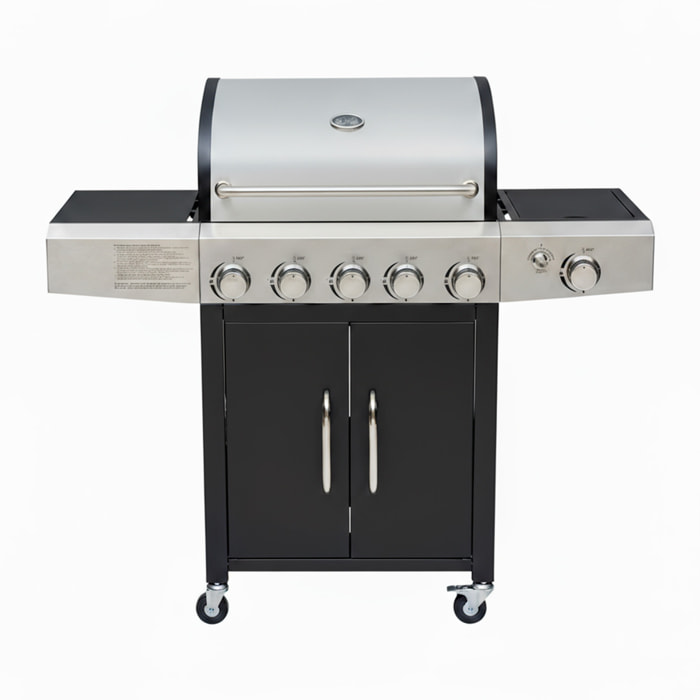 Barbecue a Gas Professionale XXL Da 19 kW con 6 Bruciatori in Acciaio Inox Fuoco Laterale Termometro Griglia Di Cottura 70x42 Cm 140×50×120 Cm Nero