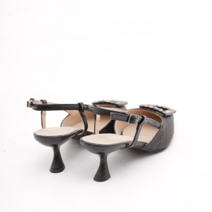 SLINGBACK CANVAS BASSA CHOCOLA' NERO