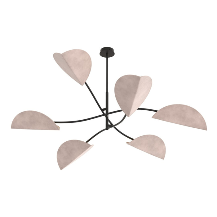Lampada a sospensione Lotus in acciaio nero e velluto grigio