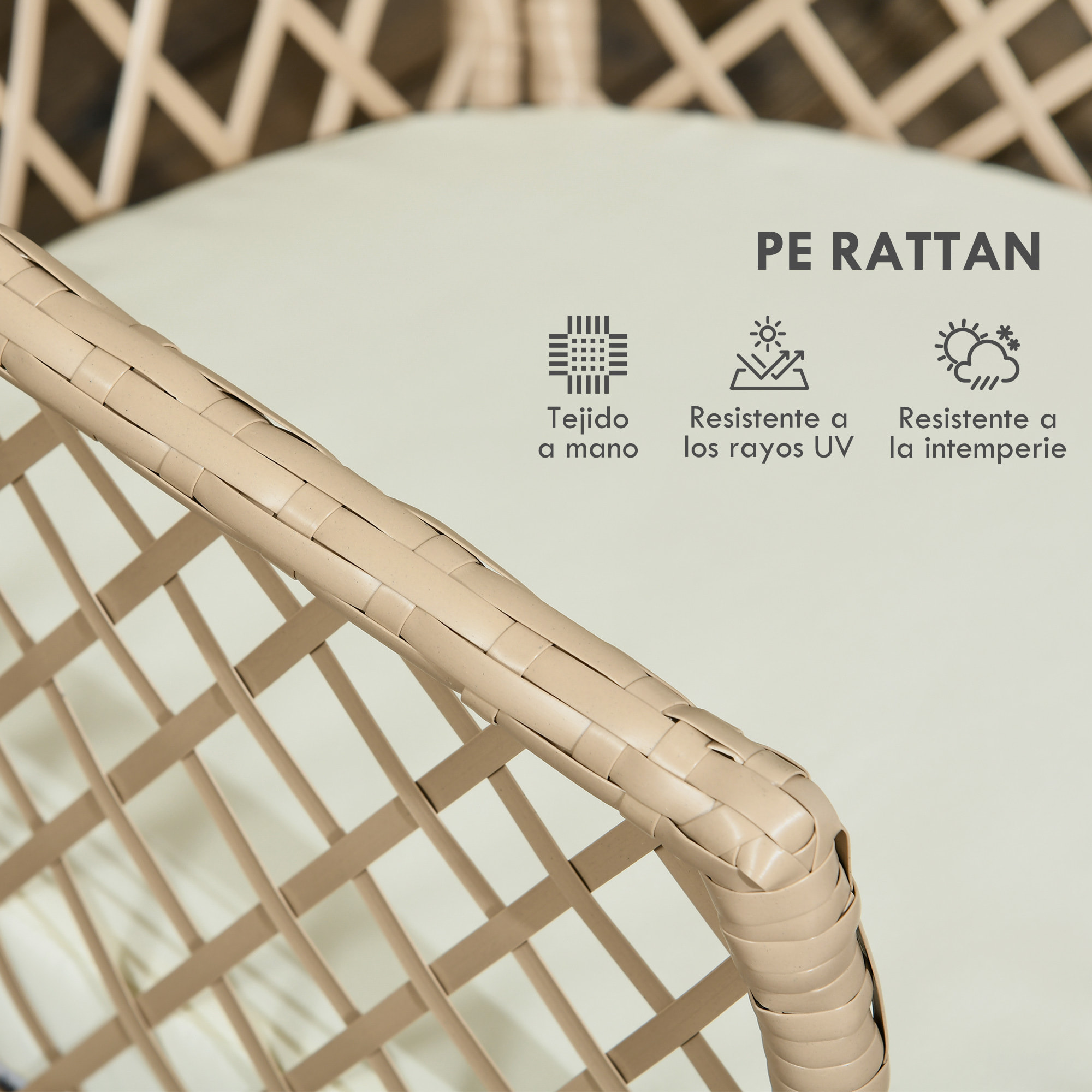 Conjunto de Mesa y 2 Sillas de Jardín Juego de 3 Piezas Sillas y Mesa de Ratán con 2 Sillas y 1 Mesa de Centro Redondo para Terraza Césped Balcón Caqui