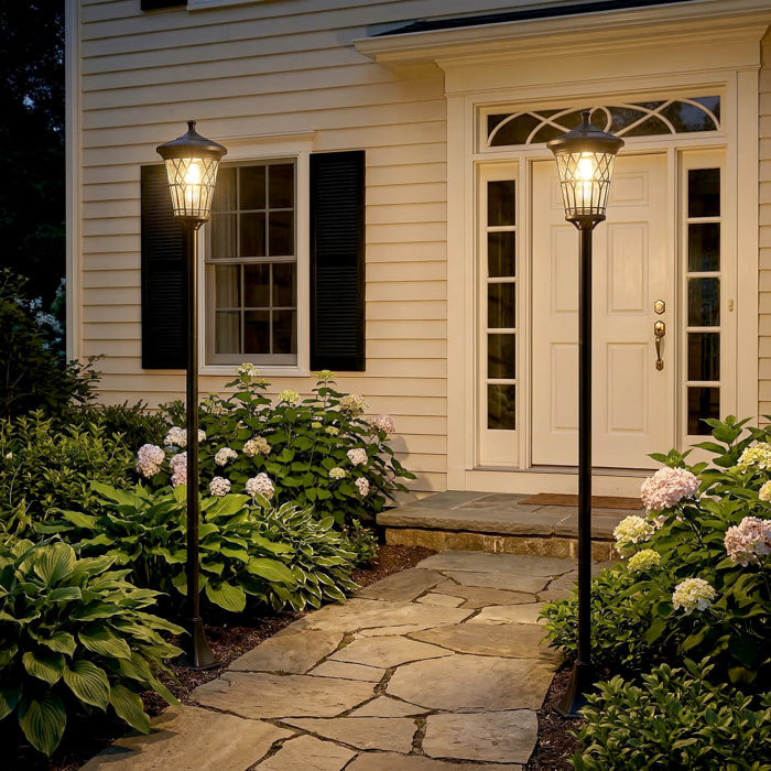 Lampadaires solaires extérieurs  lot de 2 - hauteur réglable - acier inoxydable - 1,86 m - noir