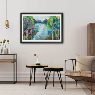 Affiche Bouleaux au bord de l'eau Affiche sous cadre noir