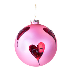 Sfera con Cuore - Pezzi 4 - Colore Rosa - 10x10Hx10cm - Bianchi Dino