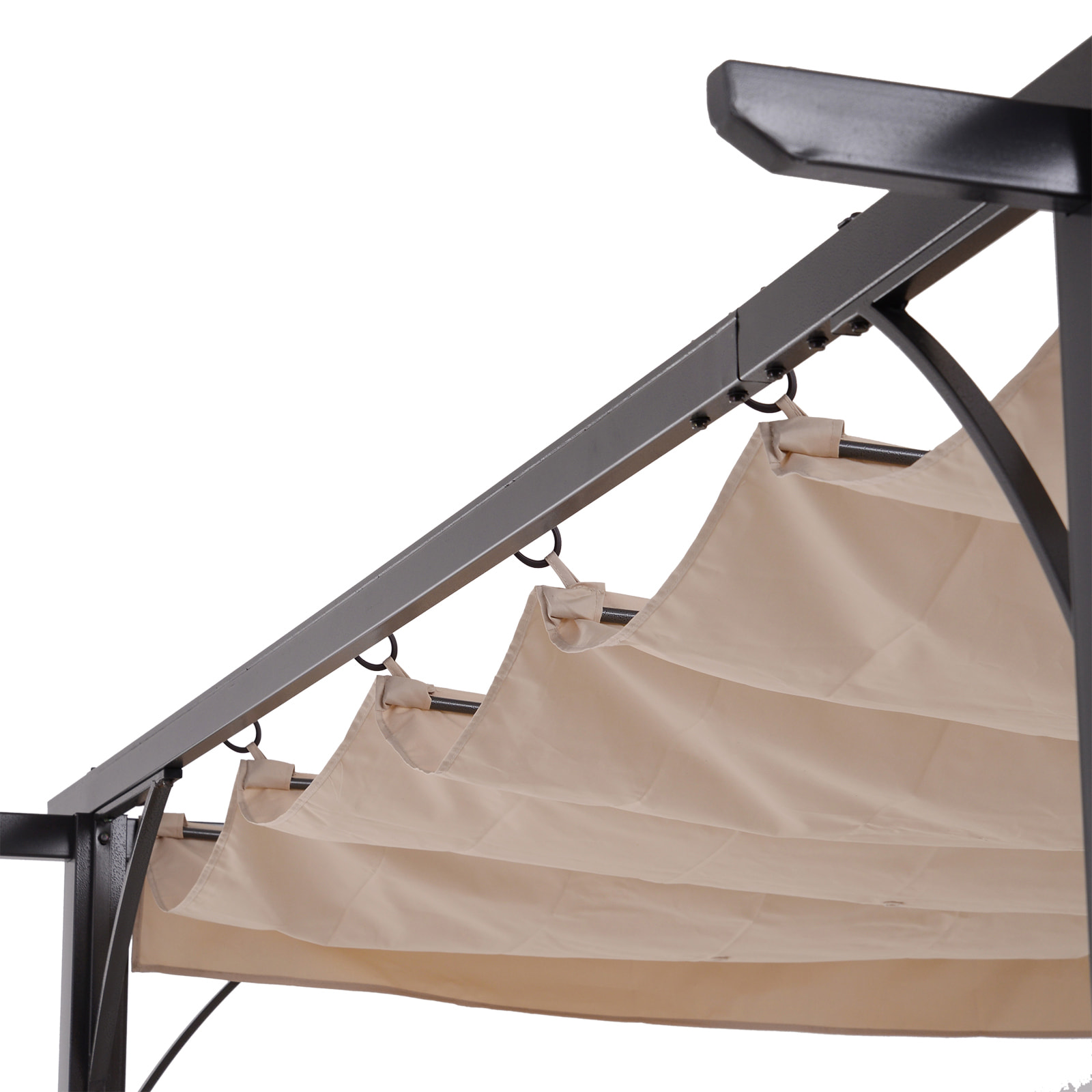 Pergola rétractable polyester beige métal époxy noir