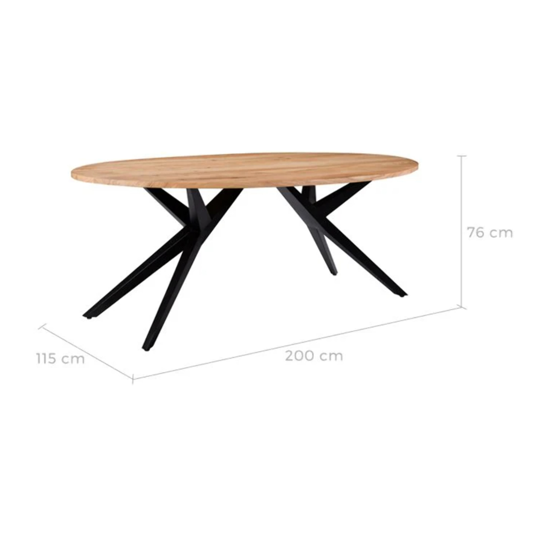 Table ovale 8 personnes en bois d'acacia et pieds en métal 200 cm - Matara