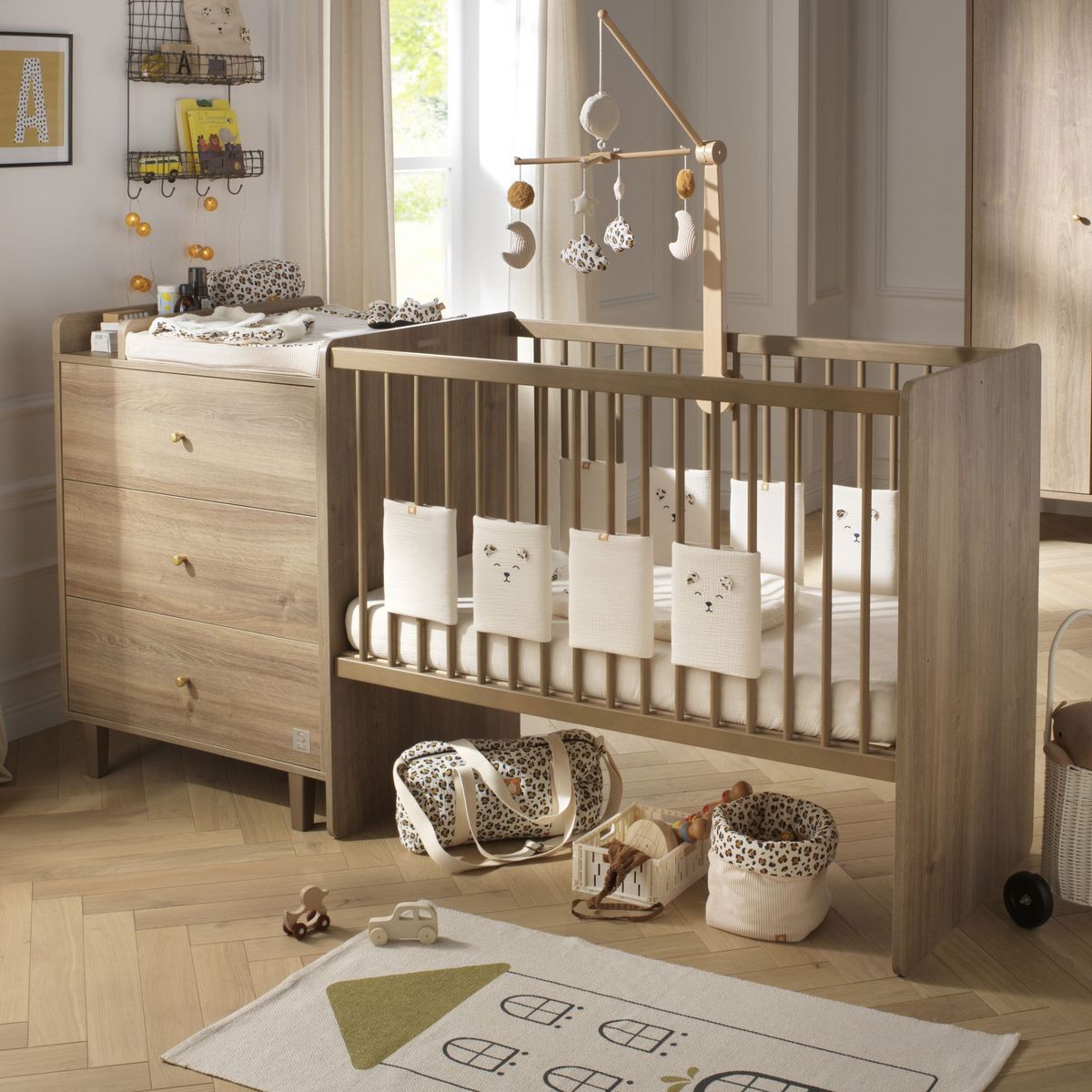 Lit combiné 120x60 évolutif en 90x190 décor bois chêne mokka