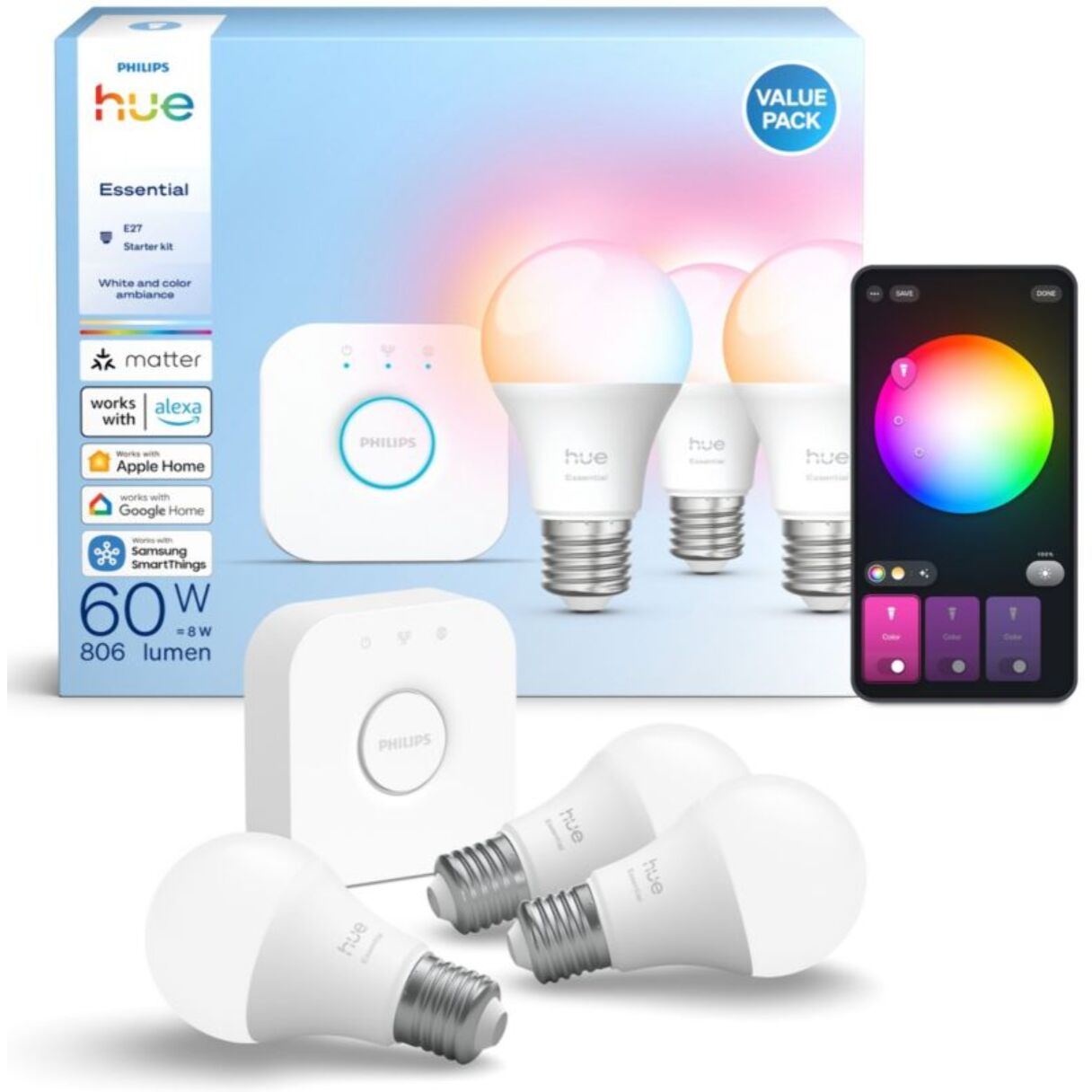 Pack PHILIPS HUE Essential-3/E27 White&Color A.+pont v2