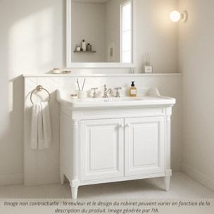 Pack meuble vasque 3 trous Cléo 1889 blanc velours + colonne gauche + miroir + mélangeur croisillons or