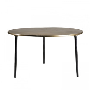 JONAS - Table basse ronde 80x80cm plateau aluminium doré pieds noirs