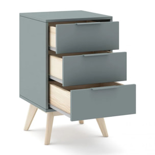 Mesita de noche de 3 cajones y patas en verde salvia y oak soft 40x65,5 cm Numa Verde Salvia - Oak Soft