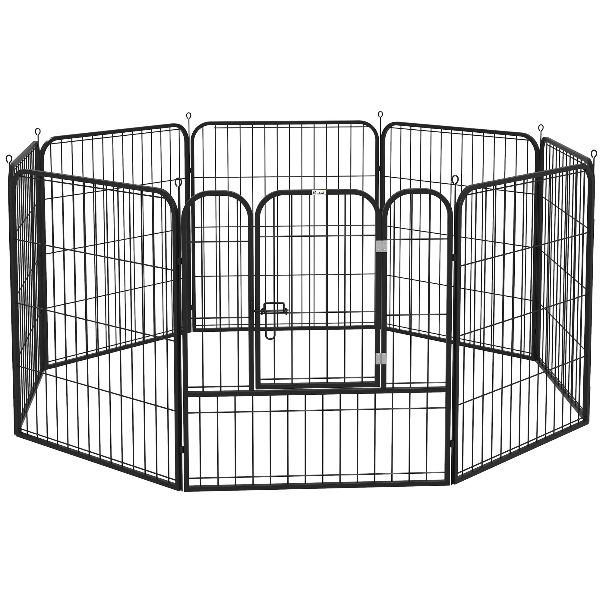 Parque para Mascotas Perros 8 Vallas 79x79 cm Corral Plegable con Puerta y Doble Pestillo Paneles Metálicos Cerca de Entrenamiento Negro