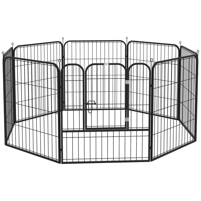 Parque para Mascotas Perros 8 Vallas 79x79 cm Corral Plegable con Puerta y Doble Pestillo Paneles Metálicos Cerca de Entrenamiento Negro