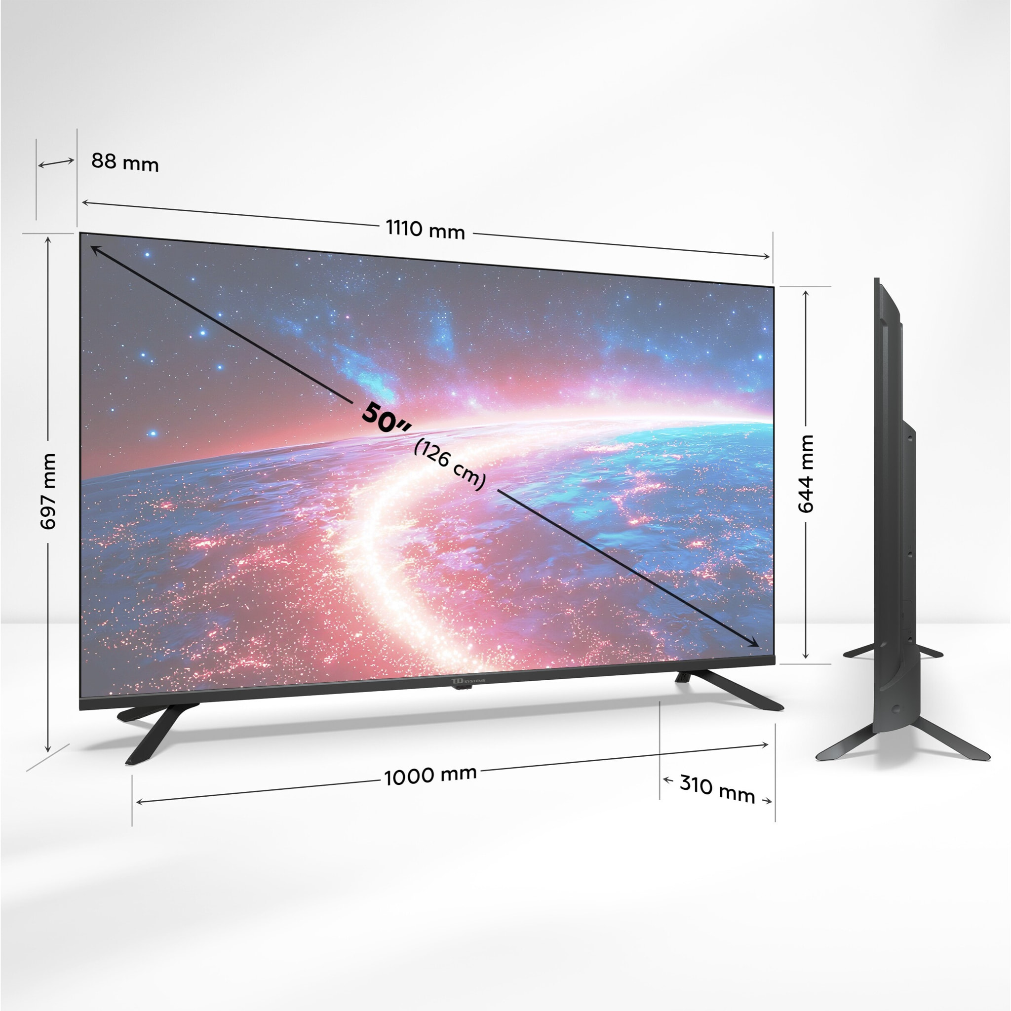 Smart TV 50 pulgadas 4K Hey Google Official Assistant con control por voz. Televisor Android 14 - TD Systems M50K21GLE