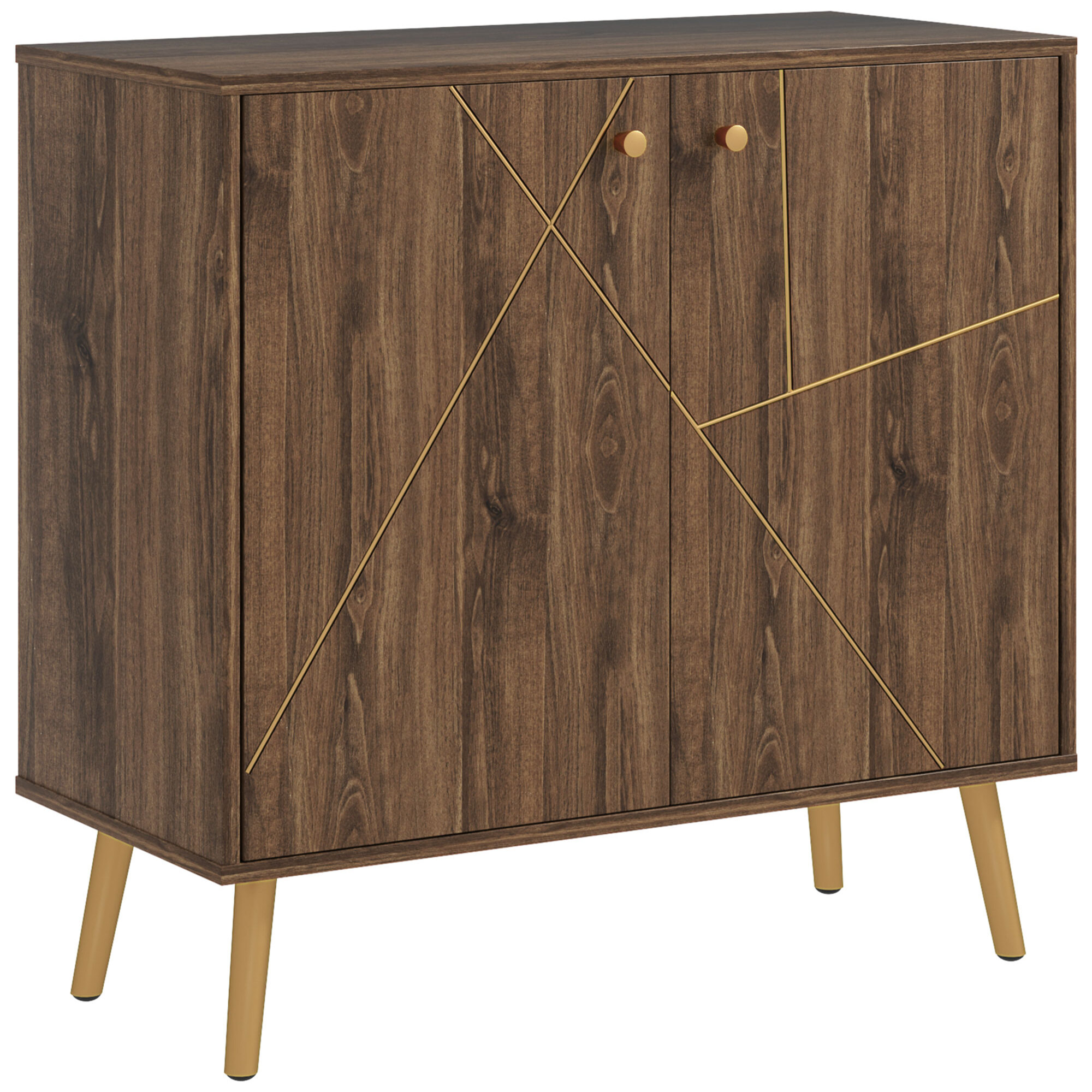 Buffet design - 2 portes, étagère - dim. 80 x 37 x 77 cm - doré effet bois
