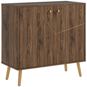 Buffet design - 2 portes, étagère - dim. 80 x 37 x 77 cm - doré effet bois