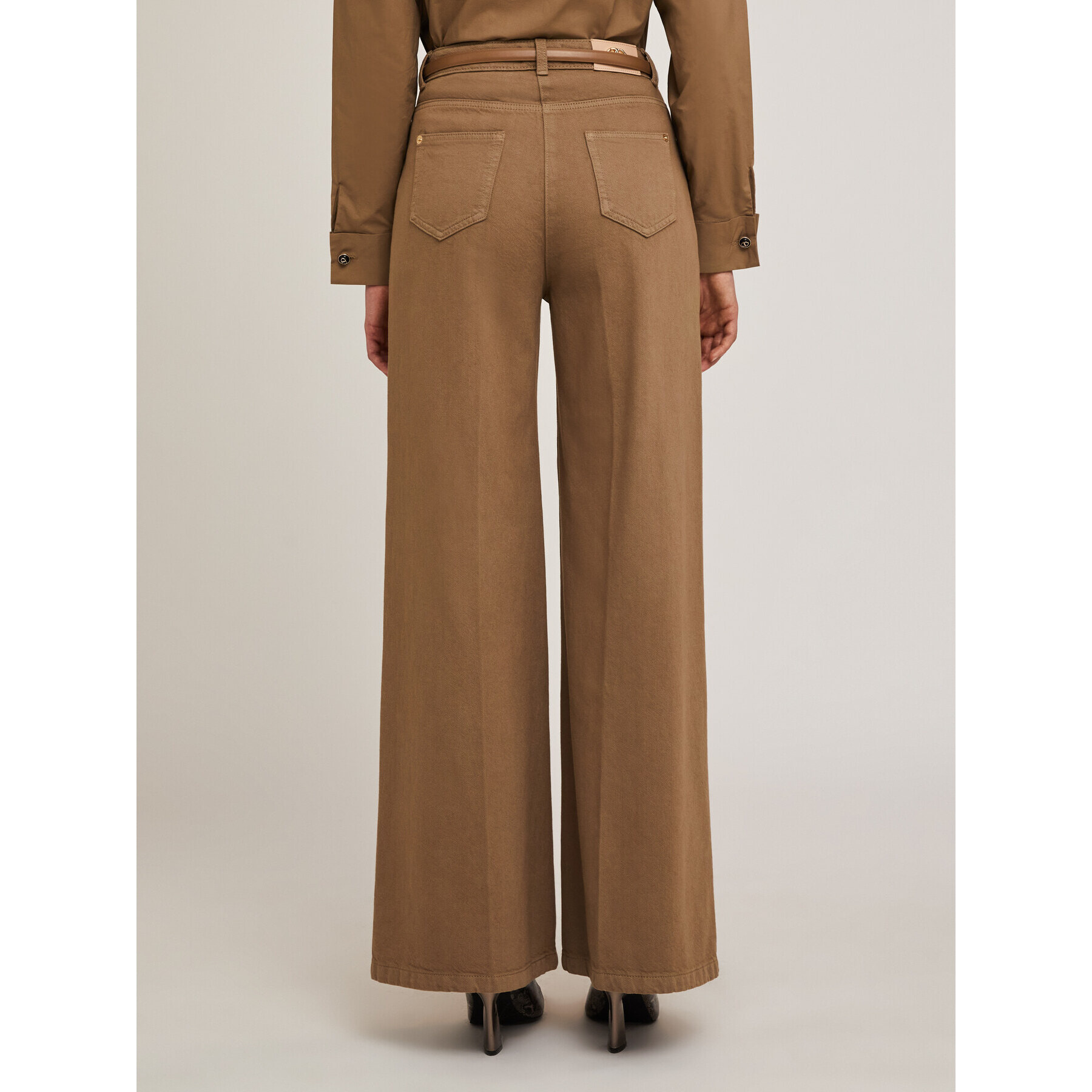 Motivi - Pantaloni wide in drill di cotone - Marrone