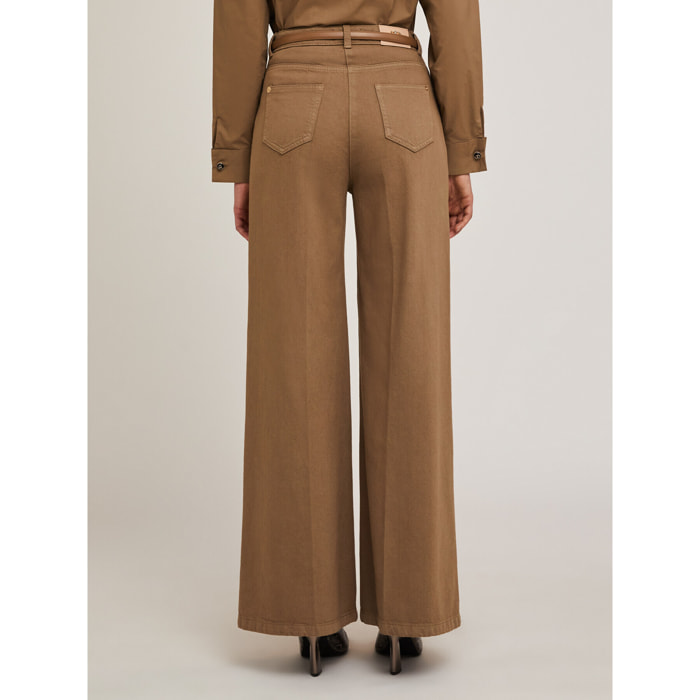 Motivi - Pantaloni wide in drill di cotone - Marrone
