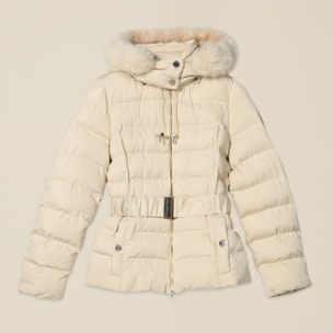 Oltre - Piumino con cappuccio e cintura in vita - Beige