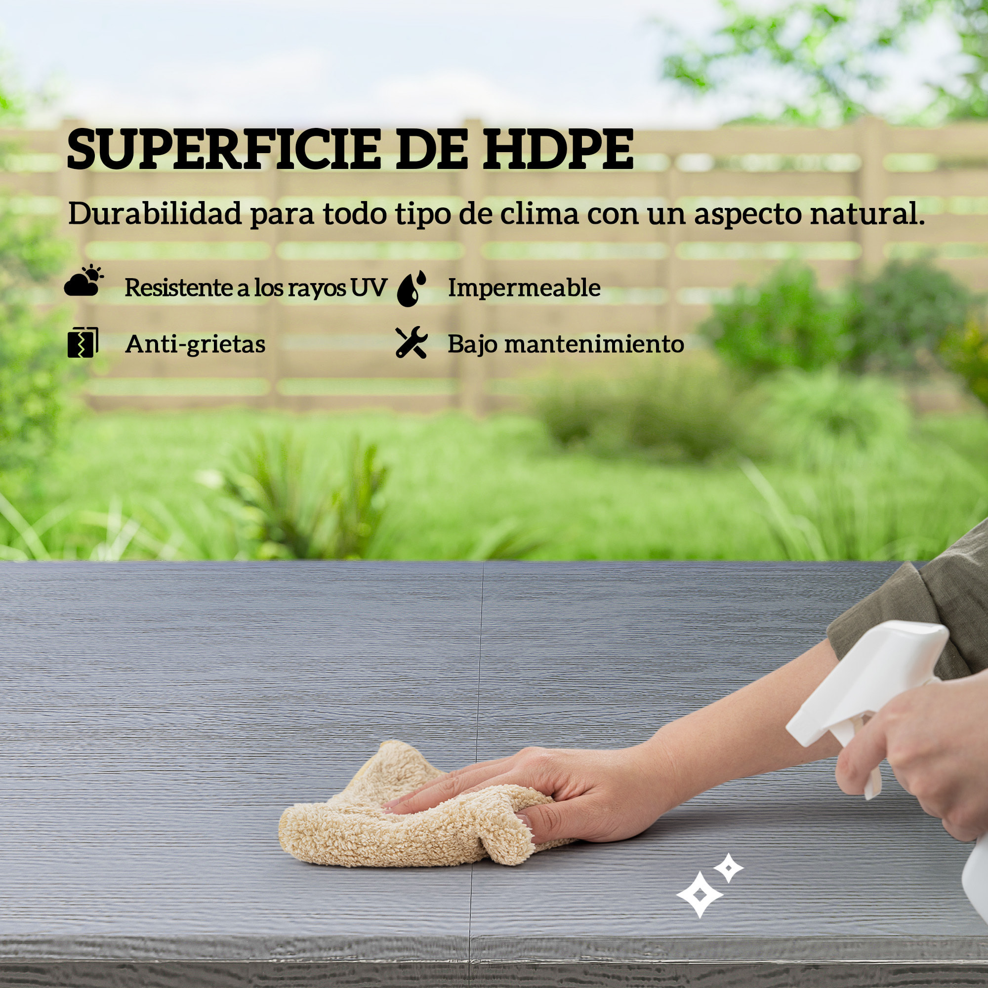 Conjunto de Mesa y Sillas Jardín de 5 Piezas, Muebles de Jardín Exterior con Mesa Plegable Ajustable de 55 a 74 cm, 4 Sillas Plegables y Encimera de HDPE, para Terraza Patio, Gris Oscuro