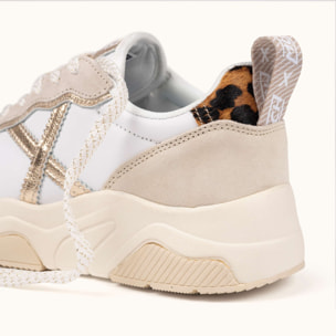 Zapatillas de diseño retro con volumen Blanco, Dorado y Animal Print MUNICH WAVE 182