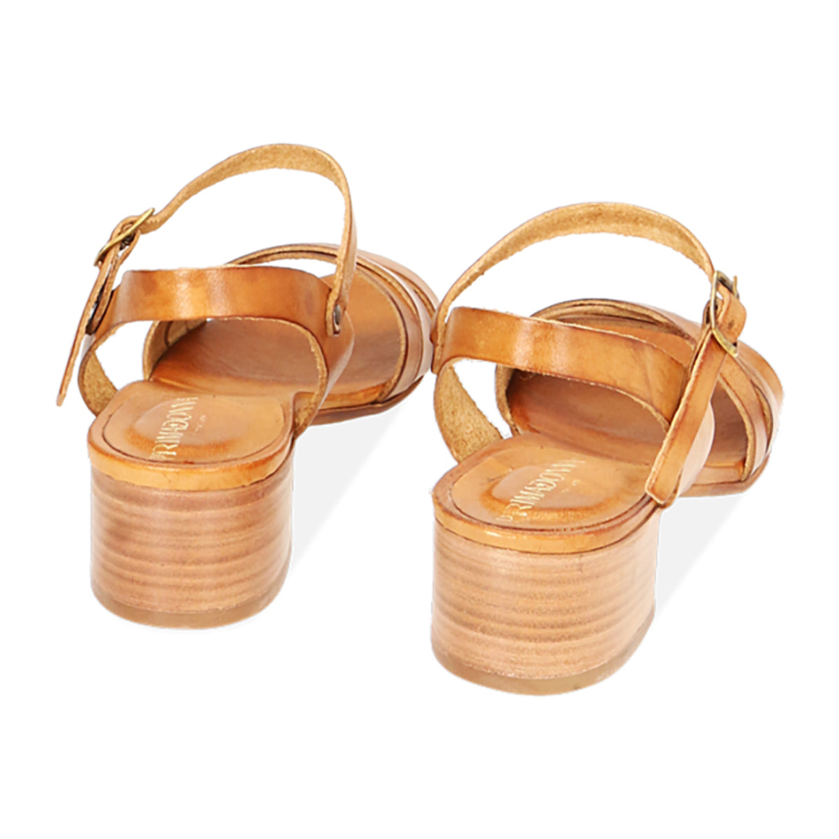 Sandali in pelle di vacchetta cognac, tacco 4 cm
