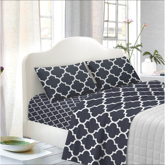 White & White Completo letto matrimoniale blu stampato Geo