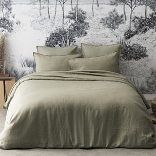 Drap housse uni en lin lavé, Made in France, NOUVELLE VAGUE , Vert kaki