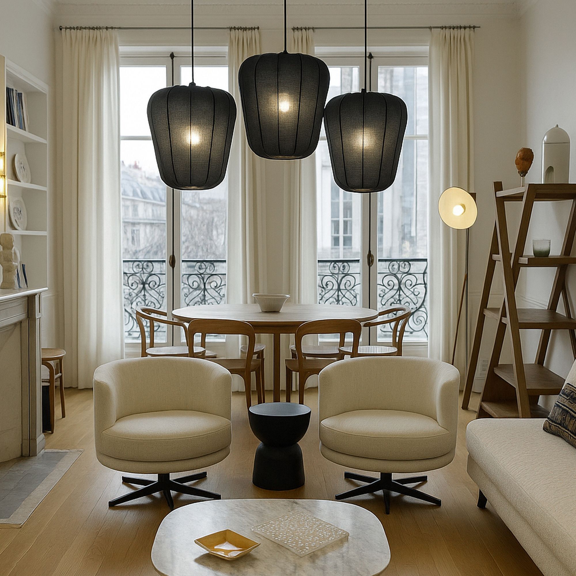 Suspension en coton noir et métal h39cm ALBA
