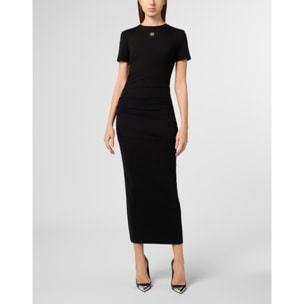 PHILIPP PLEIN Open Back Maxi T-Shirt Dress Signature Pendant Signature