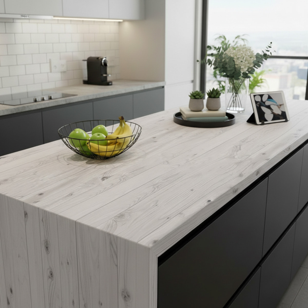 Rouleau adhésif bois blanc-gris au mètre - Autocollants Revêtement Adhésif Cuisine Meubles Salle de bain