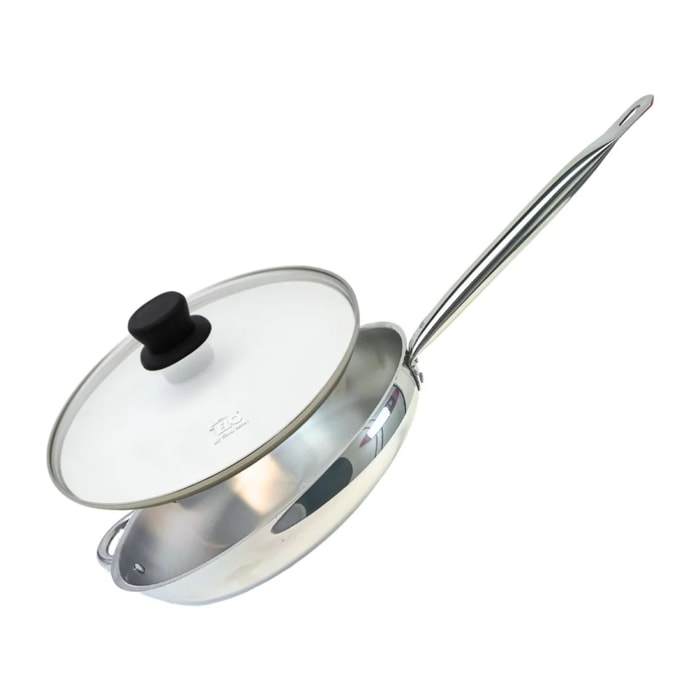 Poêle à frire 32 cm en inox 18/10 et couvercle en verre Elo Profi Therm
