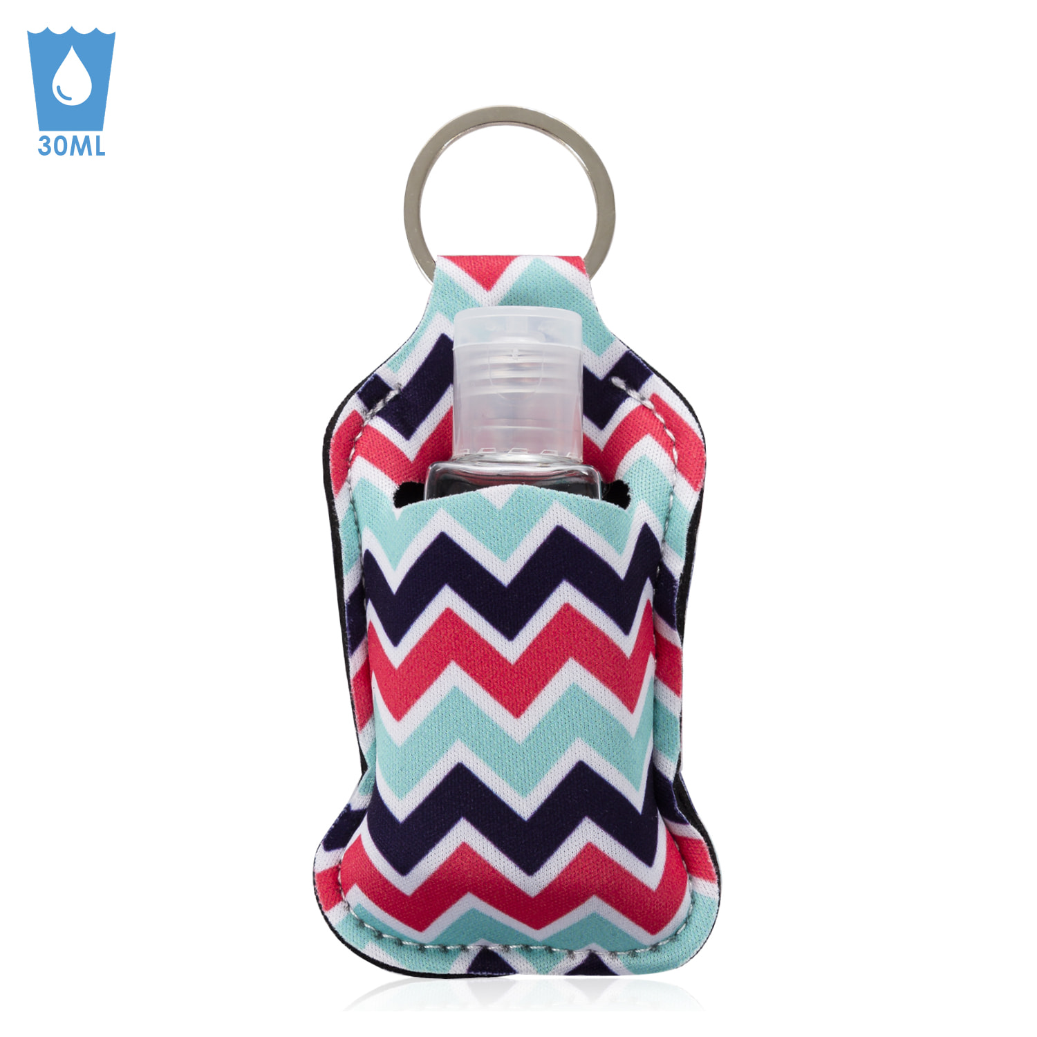 Portachiavi bottiglia igienizzante per le mani alcool ricaricabile 30ml tessuto design Cresta.