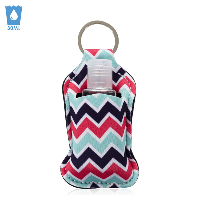 Portachiavi bottiglia igienizzante per le mani alcool ricaricabile 30ml tessuto design Cresta.