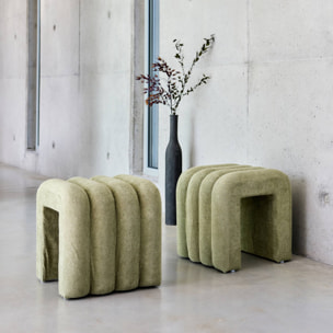 Set de 2 poufs contemporains en tissu vvert