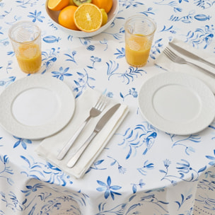 Mantel redondo antimanchas resinado flores Albatar color azul 100% Algodón