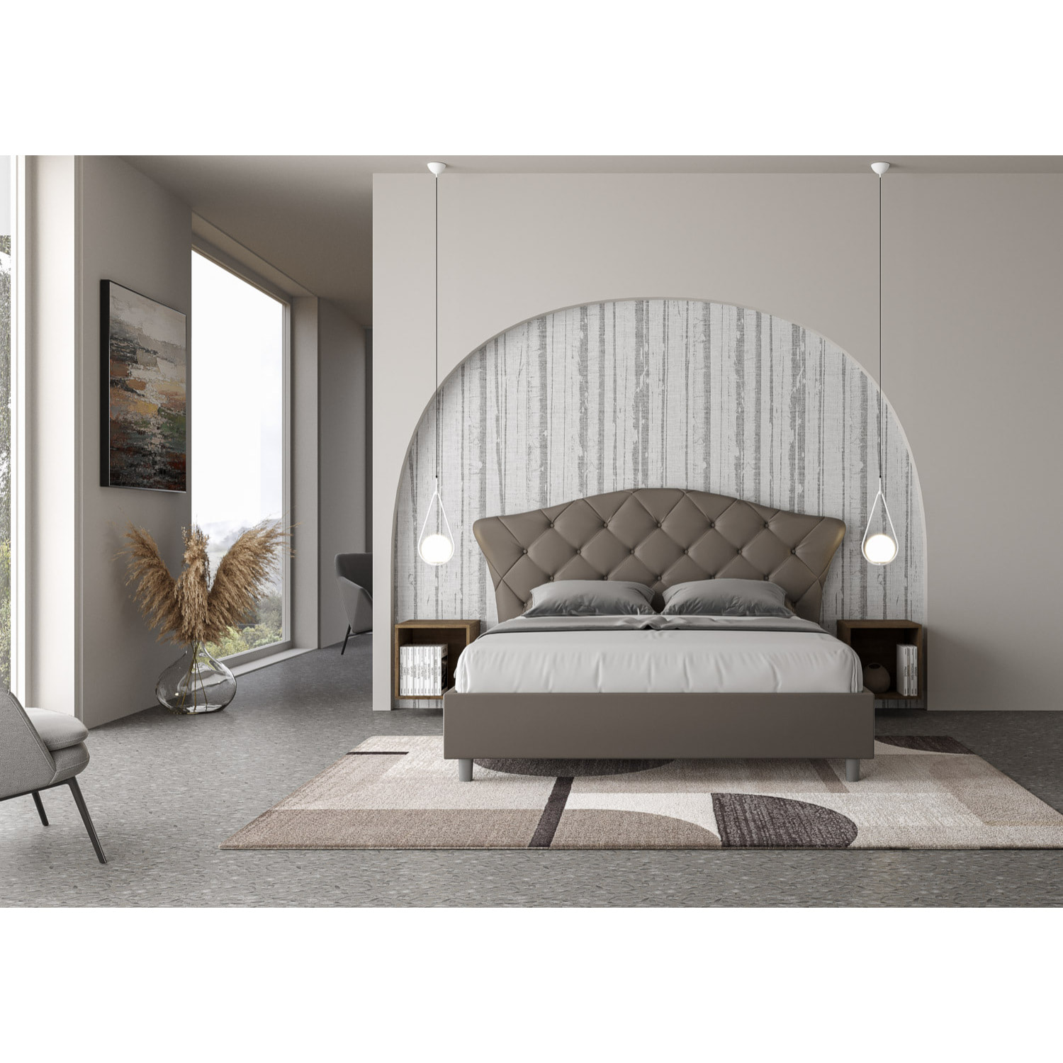 Letto con rete imbottito 160x200 similpelle cappucino Langre