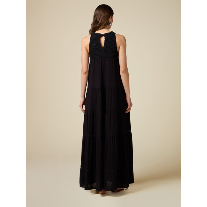 Oltre - Long dress with crochet part - Negro