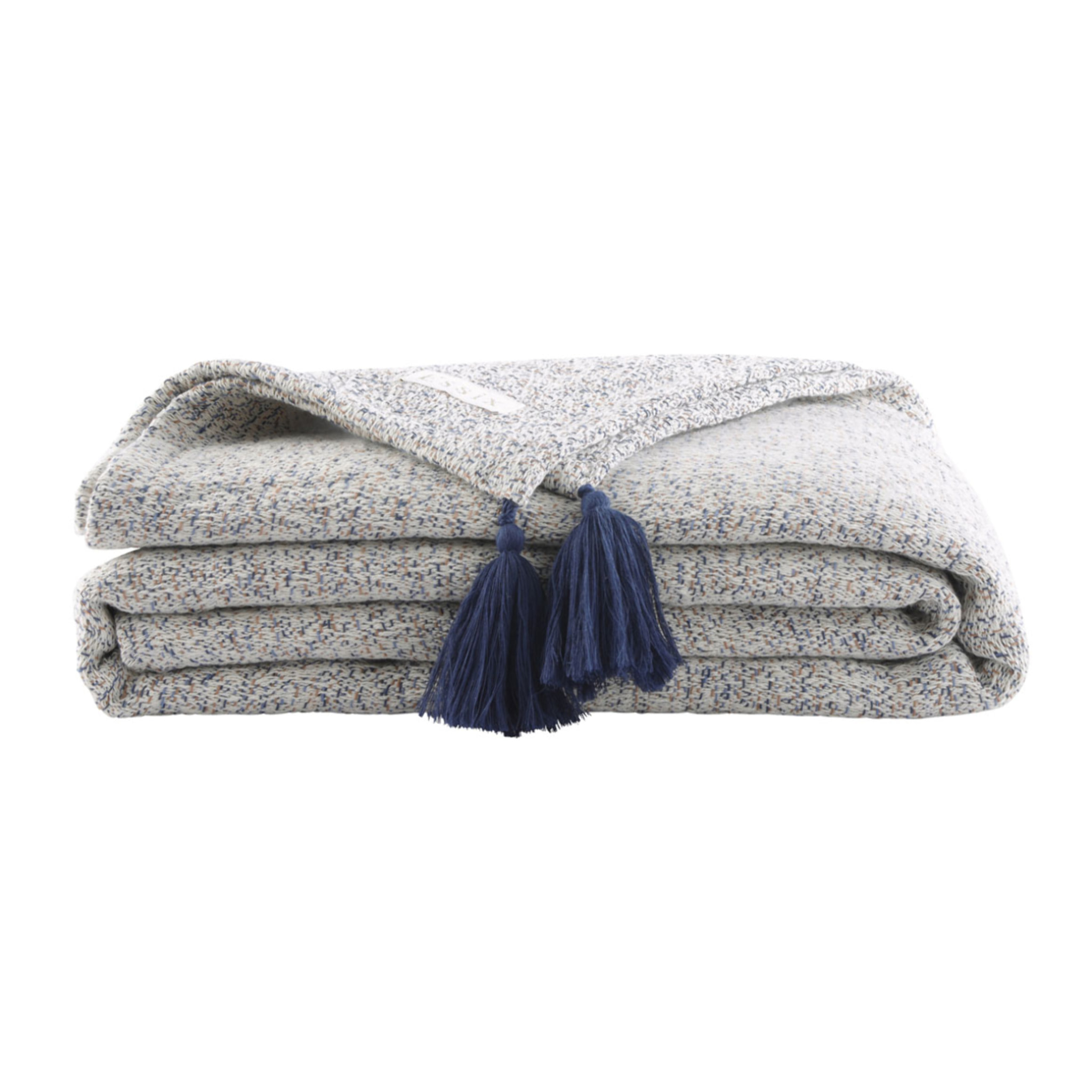 Plaid uni en jacquard de coton, FOLK, Gris
