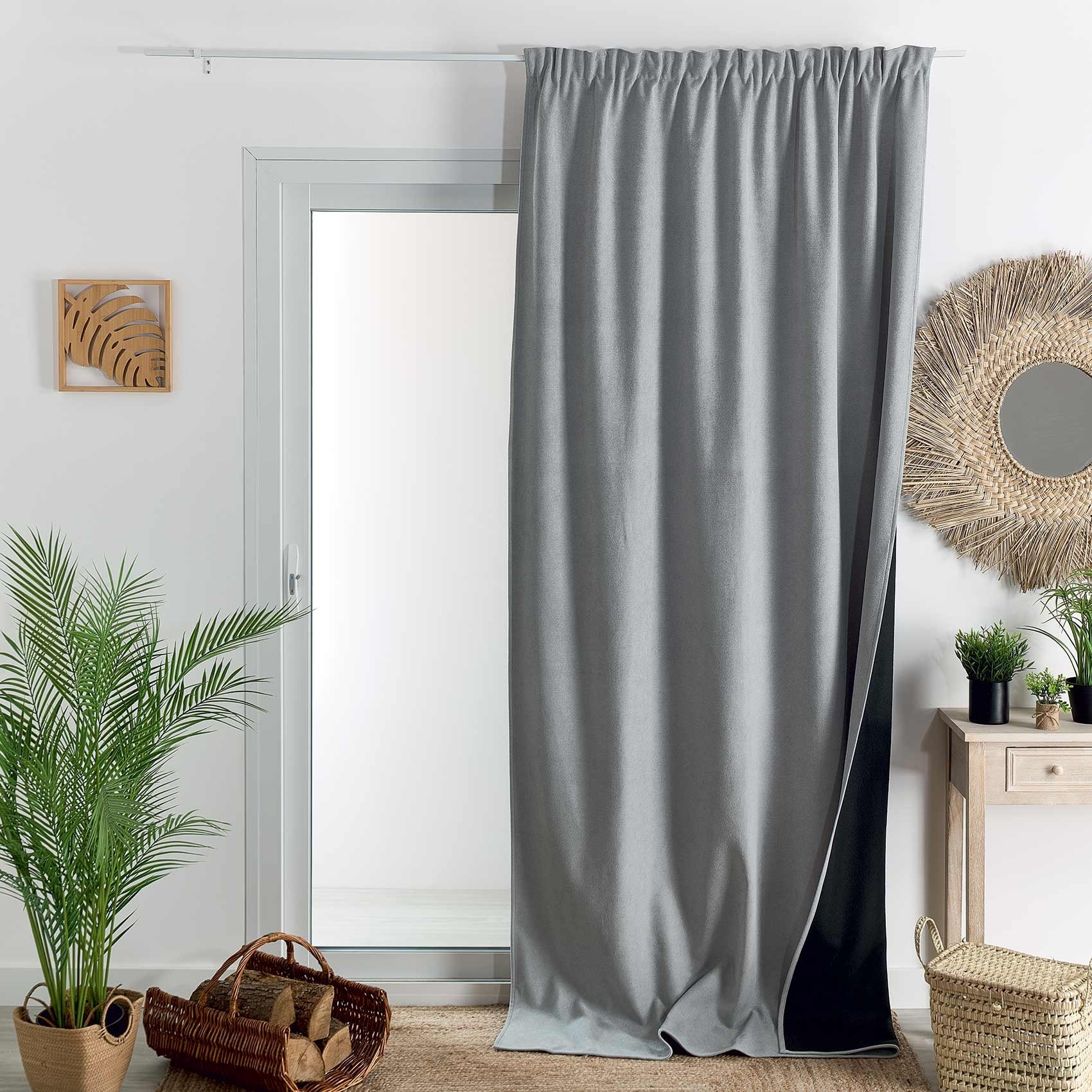 Rideau thermique phonique et semi occultant à galons fronceurs KONFOR - Gris Perle