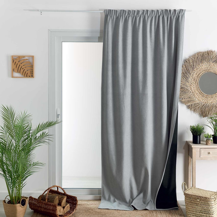 Rideau thermique phonique et semi occultant à galons fronceurs KONFOR - Gris Perle