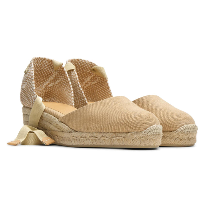 Alpargatas de cuña de mujer Carina en algodón acabado lavado, cierre mediante lazada