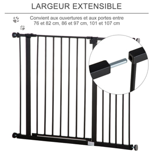 Barrière de sécurité longueur réglable dim. 76-107l x 76H cm sans perçage métal plastique noir