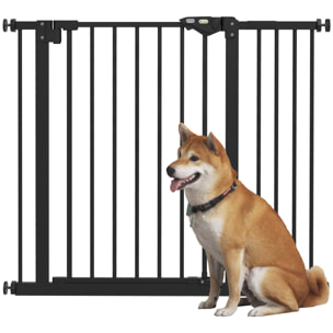 Barrera de Seguridad para Perros Extensible 74-94 cm, para Puertas y Escaleras, Barrera para Perros con Montaje a Presión, Doble Bloqueo y Extensión de 14 cm, Negro