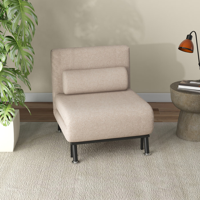 Fauteuil convertible 3 en 1 chauffeuse lit avec coussin beige