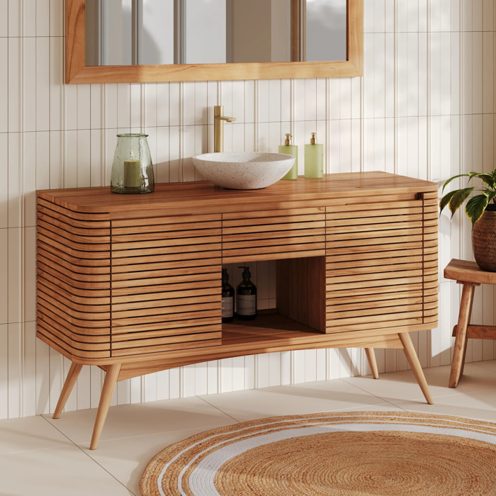Meuble de salle de bain en bois de teck 140 cm avec une niche - Auguste