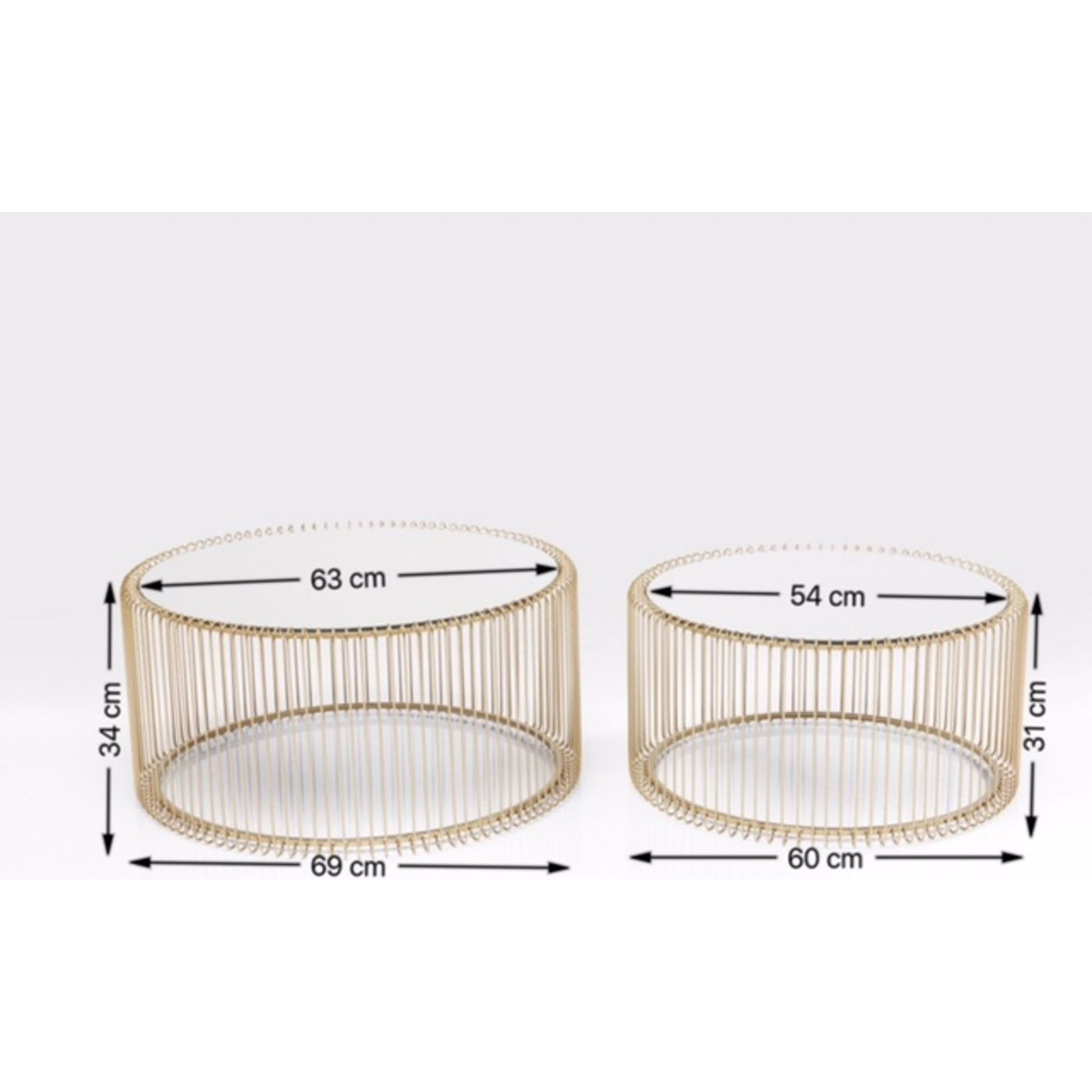 Tables basses rondes Wire set de 2 laiton Kare Design