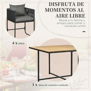 Conjunto de Jardín Exterior de Ratán Sintético Juego de Muebles de Jardín para Exterior de Ratán de 5 Piezas con Mesa Cuadrada 4 Sillas Cojines Negro y Natural