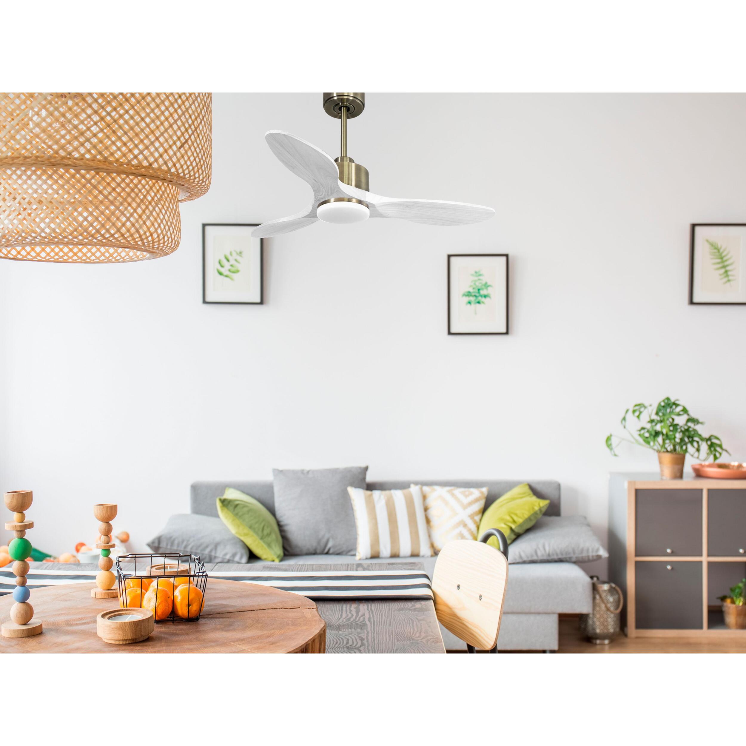 Ventilateur de plafond Réversible  Thermostat Dimmable Wifi Moteur à courant continu Toits en pente Télécommande Lumière à trois tons Hypersilence Mémoire