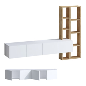 Meuble TV en bois "Pana" - 182 x 32 x 25 cm - Blanc, Chêne